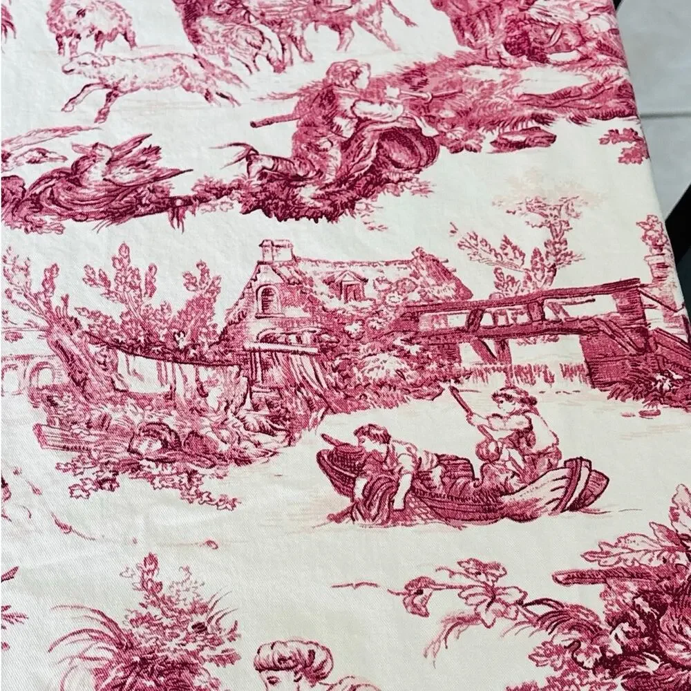 Williams Sonoma Italian Toile Tablecloth 68x126 Red Cream Cotton Made Italy